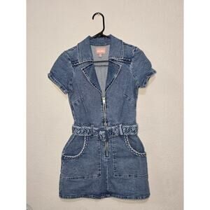 Show Me Your MuMu Outlaw Denim Shirt Mini Dress Blue Zip Belted Western XS